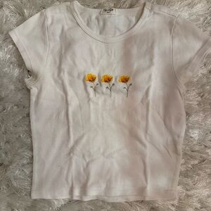 John Galt White T-Shirt with Yellow Floral Embroidery